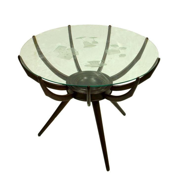 DE CARLI CARLO Tavolino con struttura in legno e piano: Anni '50 cm 53x69
