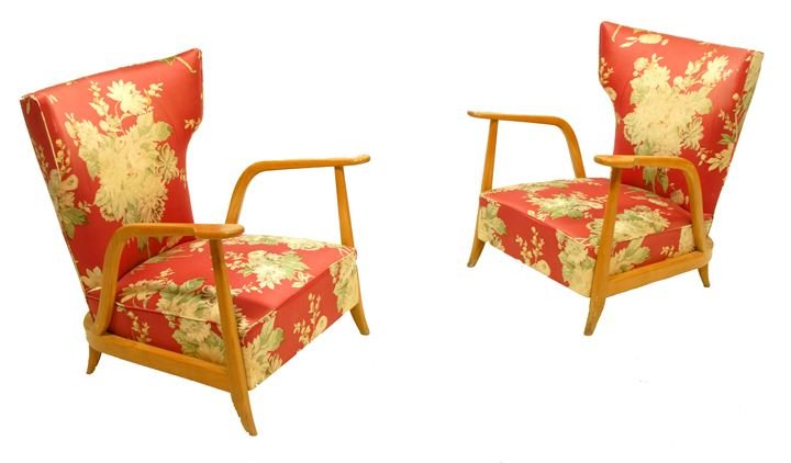 CIUTI ENRICO Coppia di poltrone con struttura in legno: Anni '50cm 77x70x64