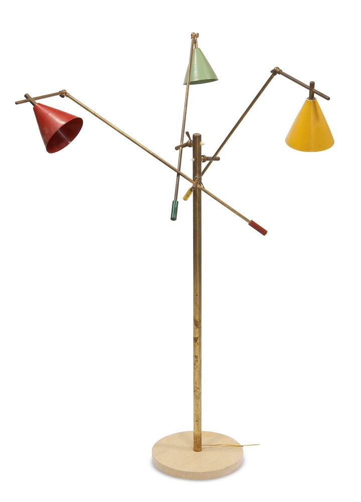 PRODUZIONE ITALIANA Lampada da terra con bracci: Anni '50 h cm 191