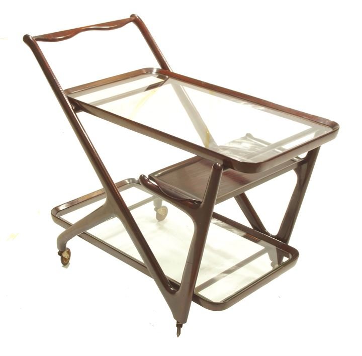 LACCA CESARE Carrello in legno di ciliegio e piani in: Anni '50 cm 71,5x85x46