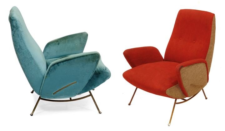 ZONCADA NINO Coppia di poltrone in tessuto imbottito e: Anni '50cm 85x68x78