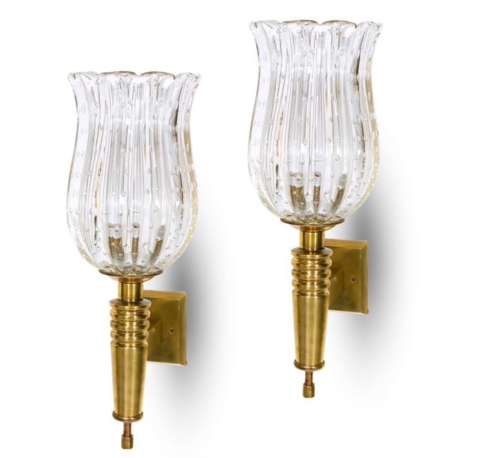 BAROVIER & TOSO Coppia di lampade da parete con: Prod. Barovier & Toso anni '50 h cm 40