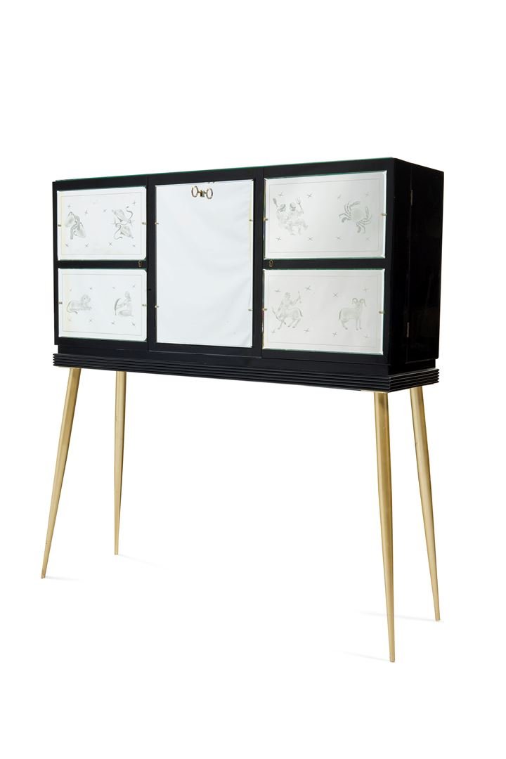 PRODUZIONE ITALIANA Mobile bar in legno ebanizzato: Anni '50 cm 138x126x35