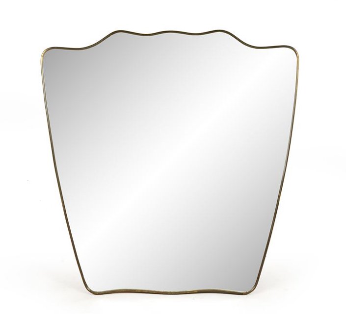 PRODUZIONE ITALIANA Specchiera con bordo in ottone e: vetro specchiato. Anni '50 cm 89,5x85