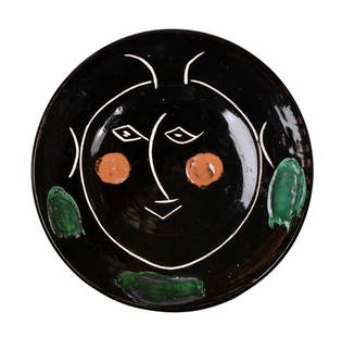 PICASSO PABLO Visage Noir: Piatto in terracotta a lustro.Timbrato Edition Picasso madoura Plein Feu e contrassegnato con la lettera DFrancia 1948diam cm 24