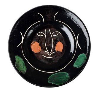 PICASSO PABLO Visage Noir: Piatto in terracotta a lustro.Timbrato Edition Picasso madoura Plein Feu e contrassegnato con la lettera HFrancia 1948diam cm 24