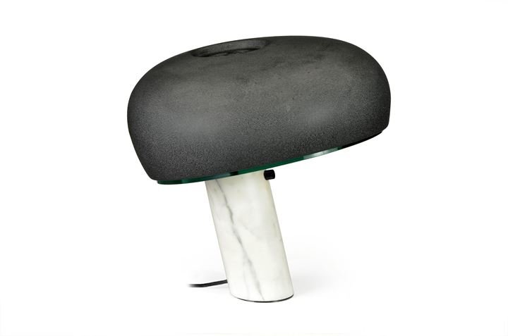 CASTIGLIONI ACHILLE E PIER GIACOMO Snoopy: Lampada da tavolo con base cilindrica in marmo.Prod. Flos 1967h cm 35Bibl.: Giuliana Gramigna, "Repertorio del Design Italiano1950-2000", Allemandi, 2011, pag. 139