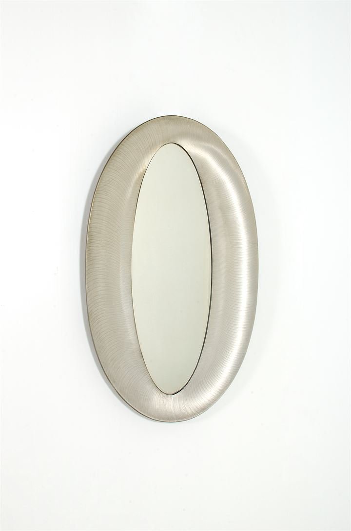 BURCHIELLARO LORENZO_x000D_ Specchio mod. Wave: Alluminio inciso e vetro specchiato. Prod. Burchiellaro anni '60 cm 89x54,4
