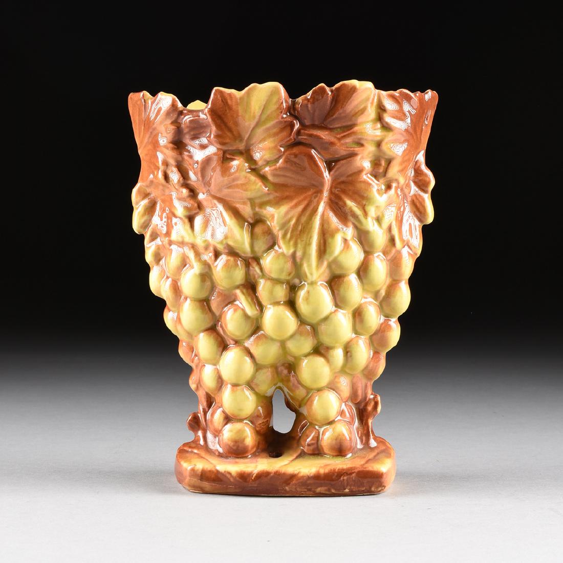 A MC COY POTTERY GLAZED GRAPE CLUSTER VASE, ROSEVILLE, (1 of 6)