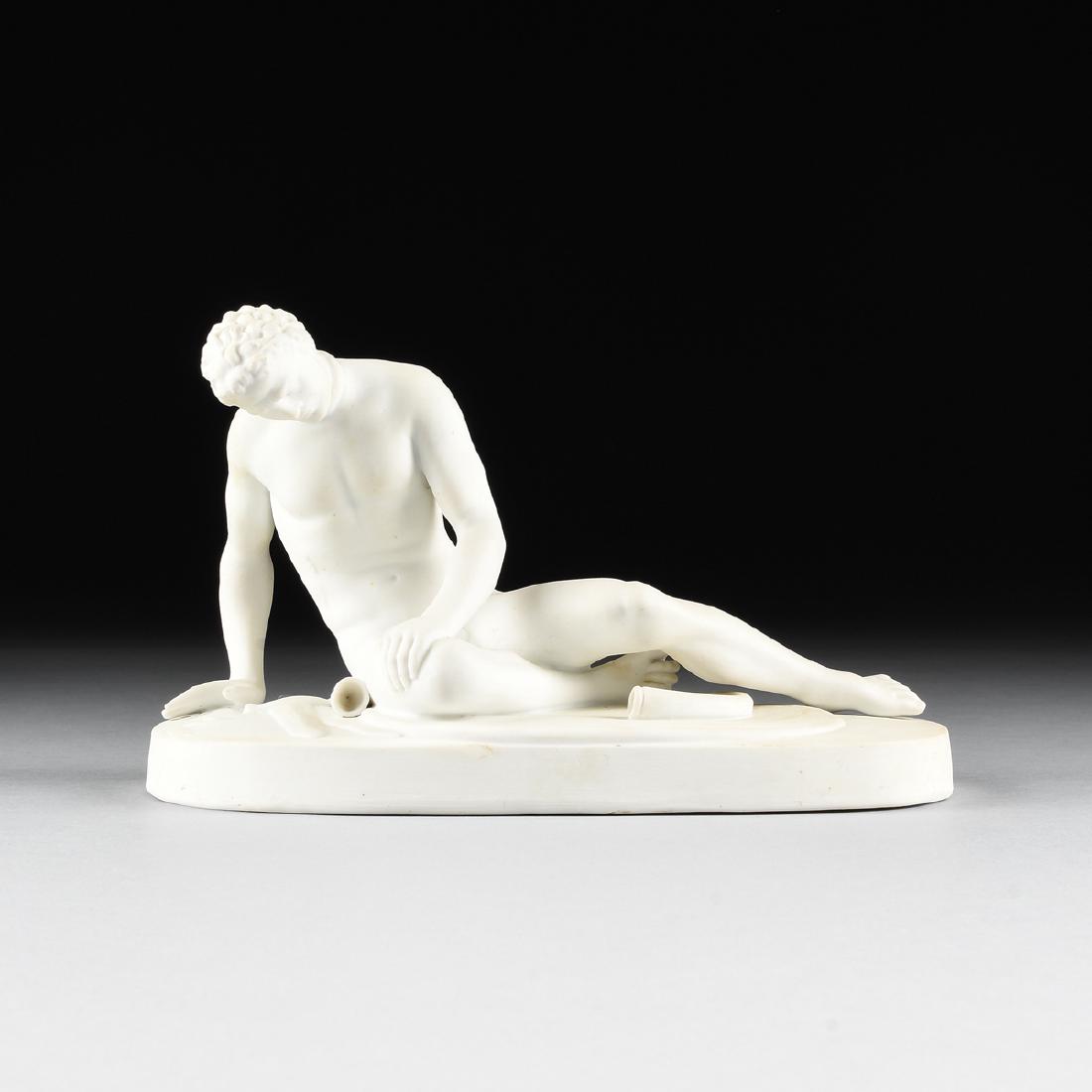 A GERMAN BISQUE PORCELAIN FIGURE OF "THE DYING GAUL, (1 of 8)