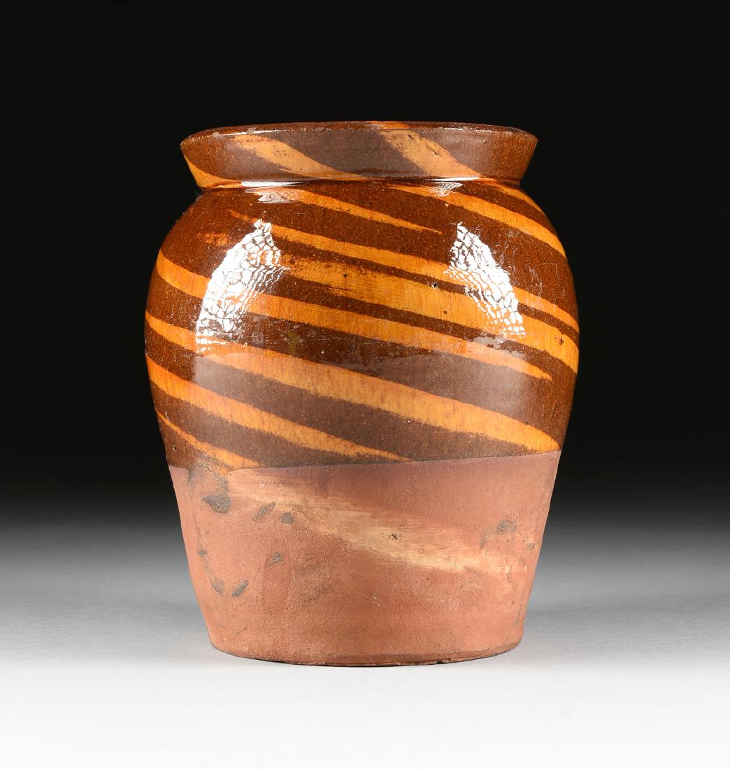 AN AMERICAN GLAZED EARTHENWARE CROCK, POSSIBLY (1 of 6)