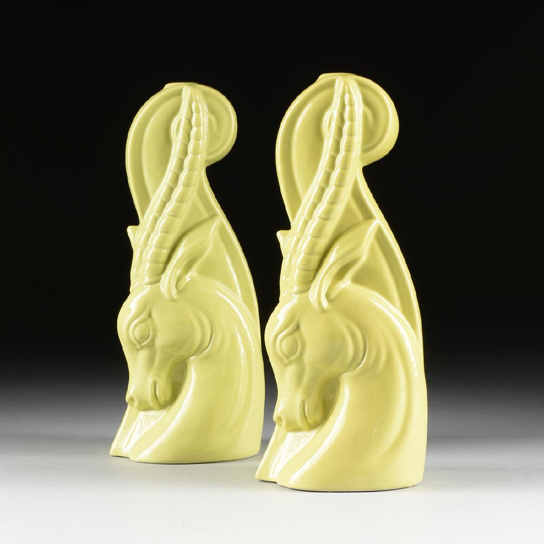 A PAIR OF MID CENTURY MODERN CHARTREUSE GLAZED SLIP (1 of 9)