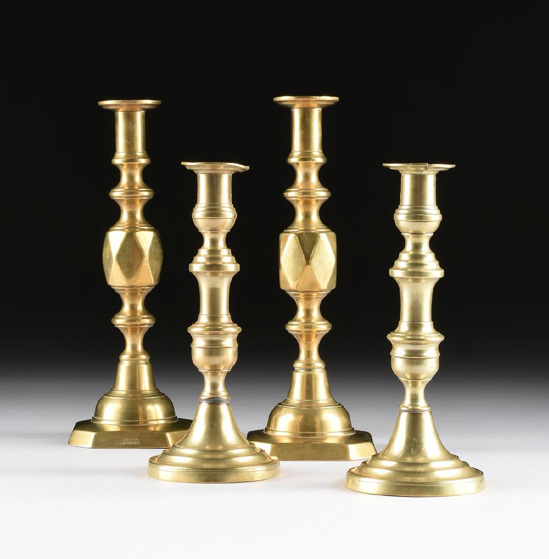 TWO PAIRS OF ENGLISH BRASS CANDLESTICKS, ONE PAIR (1 of 10)