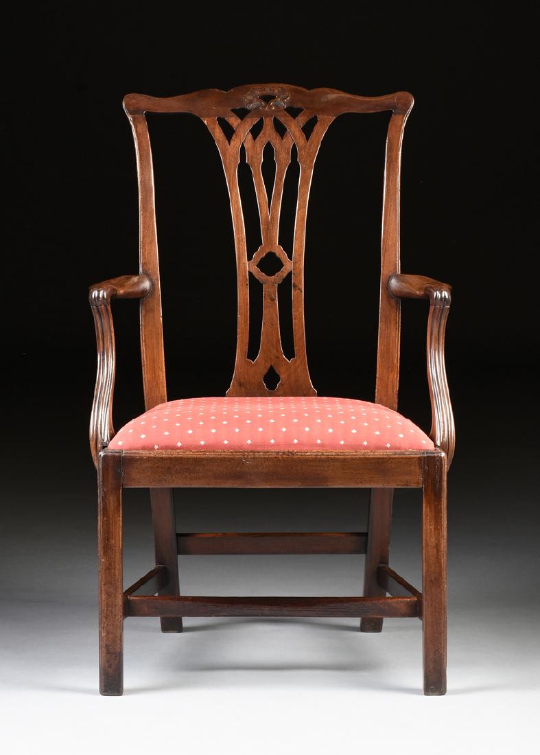 A COLONIAL MAHOGANY CHIPPENDALE ARM CHAIR, PROBABLY (1 of 7)