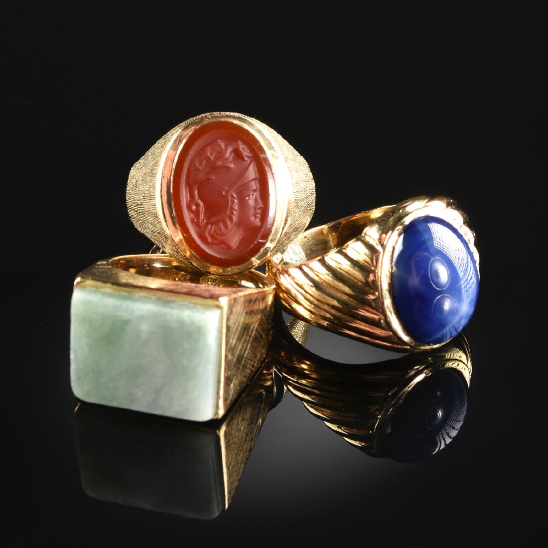 A LOT OF THREE 14K YELLOW GOLD GENTLEMAN'S RINGS, (1 of 6)