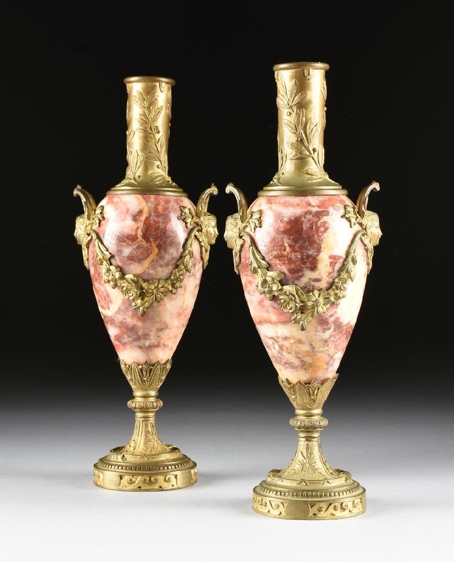 A PAIR OF LOUIS XVI STYLE GILT BRONZE MOUNTED ROUGE (1 of 10)