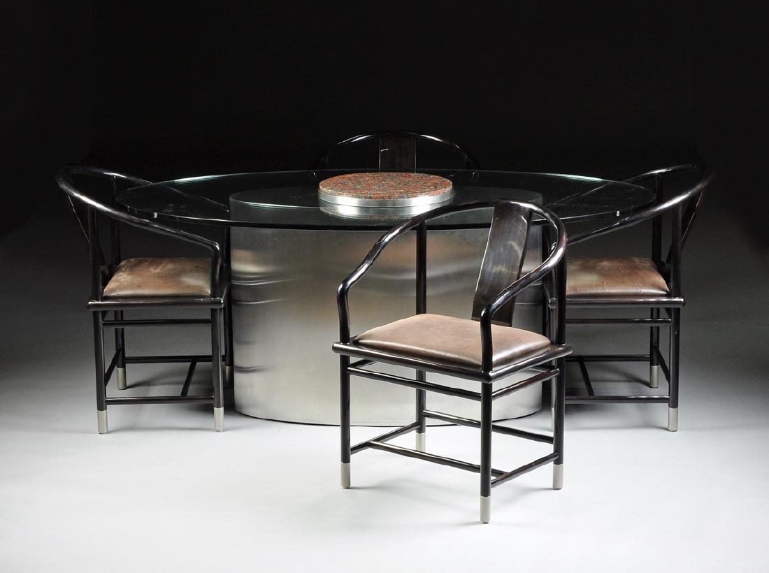 A CONTEMPORARY GLASS TOPPED STAINLESS STEEL AND GRANITE (1 of 9)