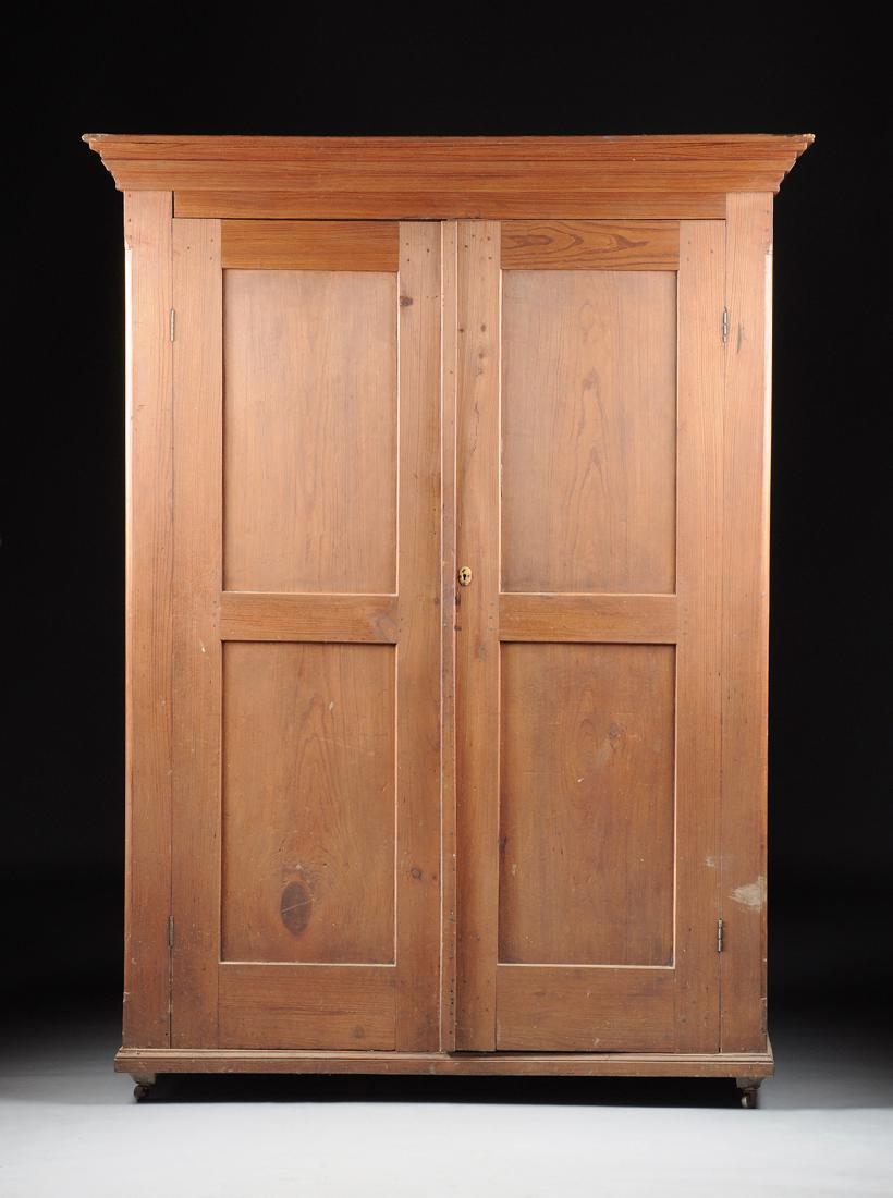 AN ANTIQUE TEXAN CARVED STRIPED PINE ARMOIRE, POSSIBLY (1 of 4)