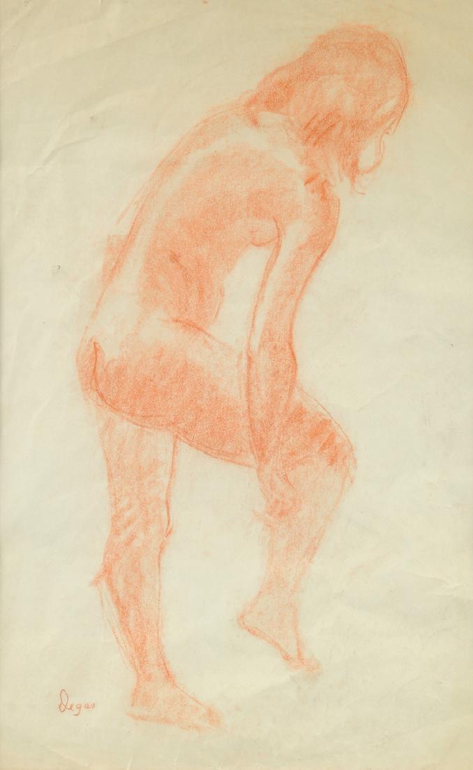 after EDGAR DEGAS (French 1834-1917) A DRAWING, "Study: after EDGAR DEGAS (French 1834-1917) A DRAWING, "Study of a Nude Female," on paper, signed L/L. 18 1/2" x 11 1/2"