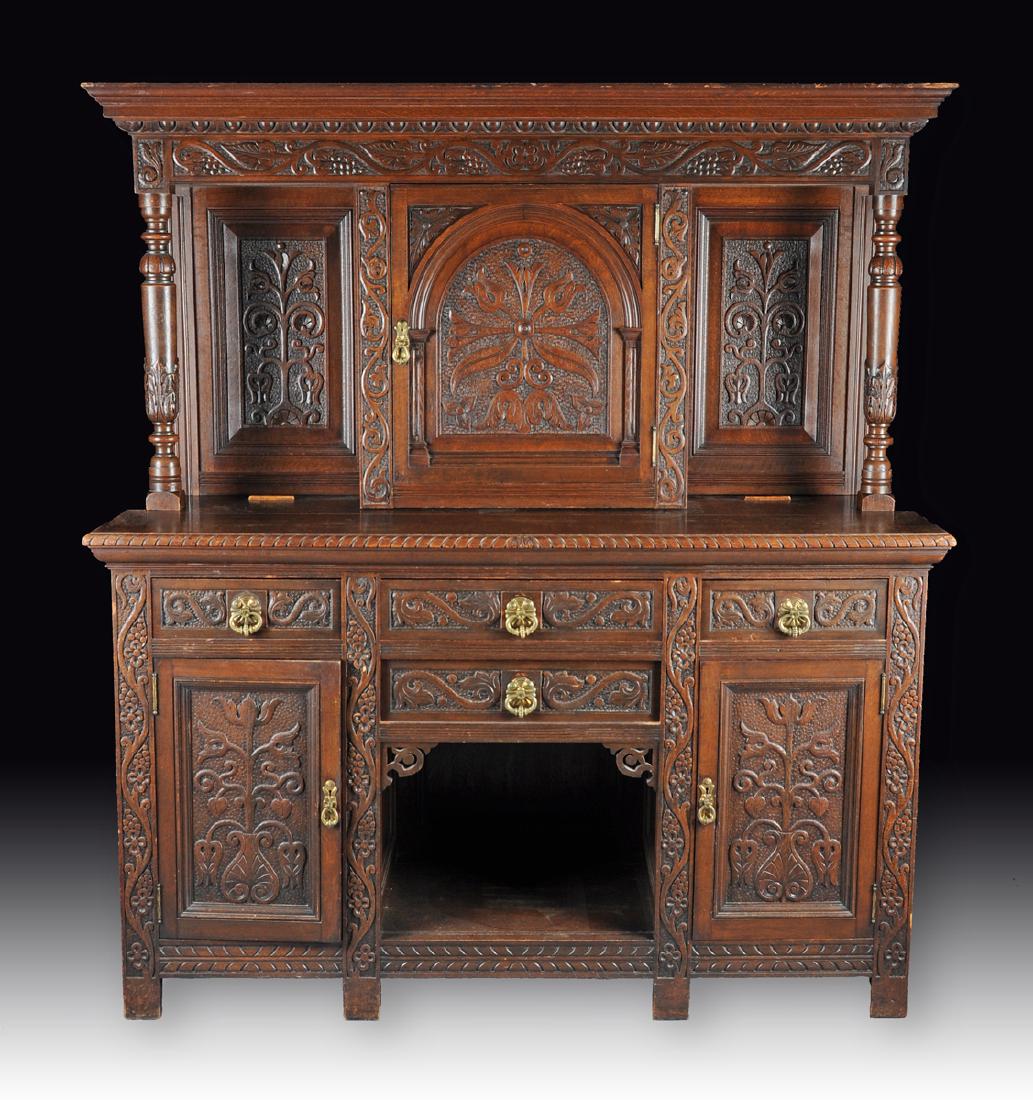 AN ANTIQUE RENAISSANCE REVIVAL CARVED OAK HUTCH BY (1 of 5)