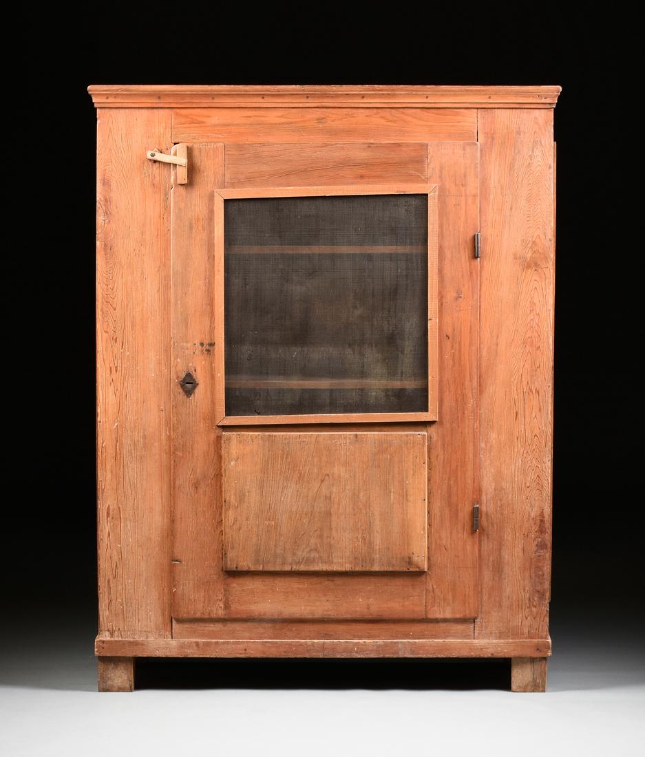 AN AMERICAN PRIMITIVE CARVED PINE PIE SAFE CABINET, (1 of 9)