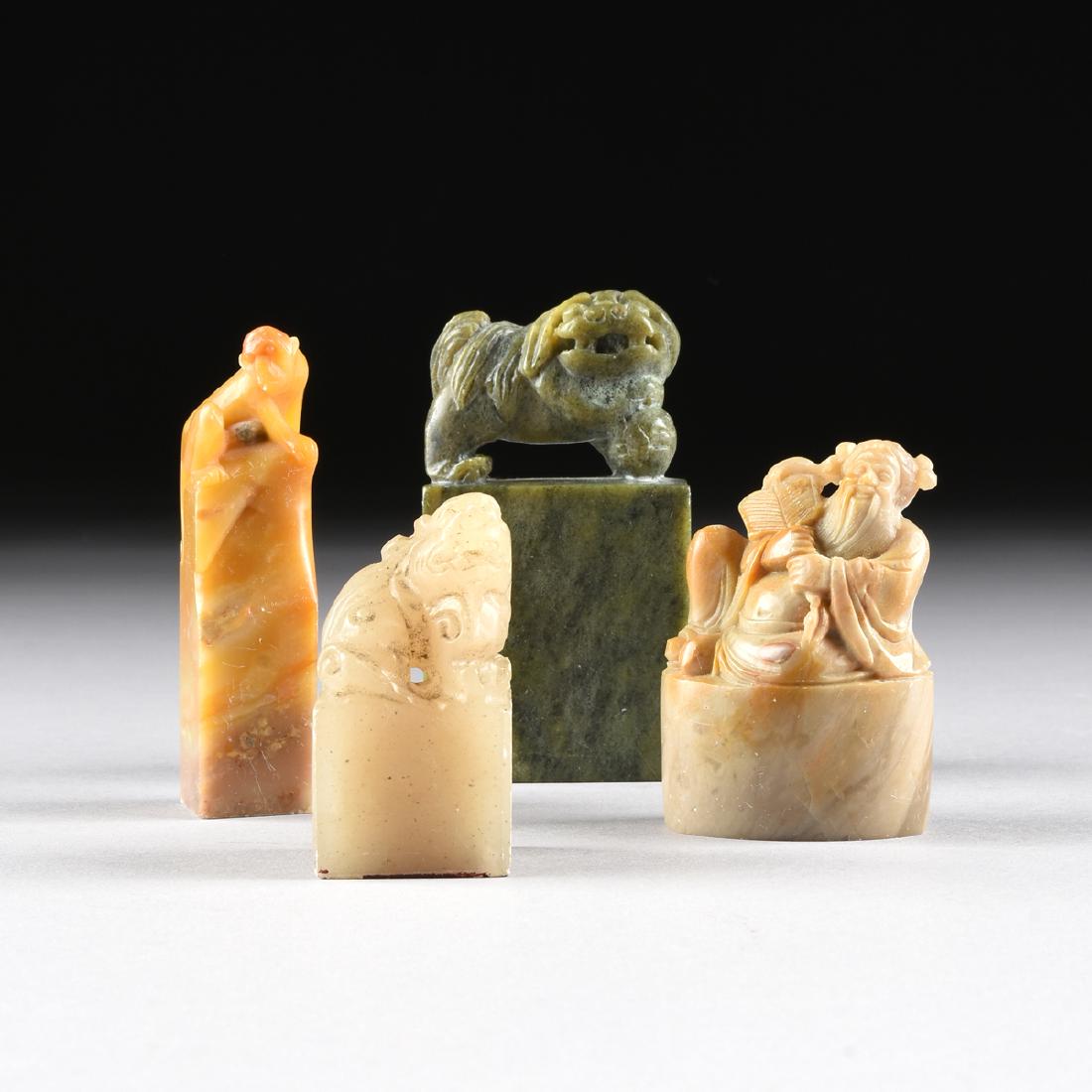 A GROUP OF FOUR SOAPSTONE FIGURAL SEALS, (1 of 10)
