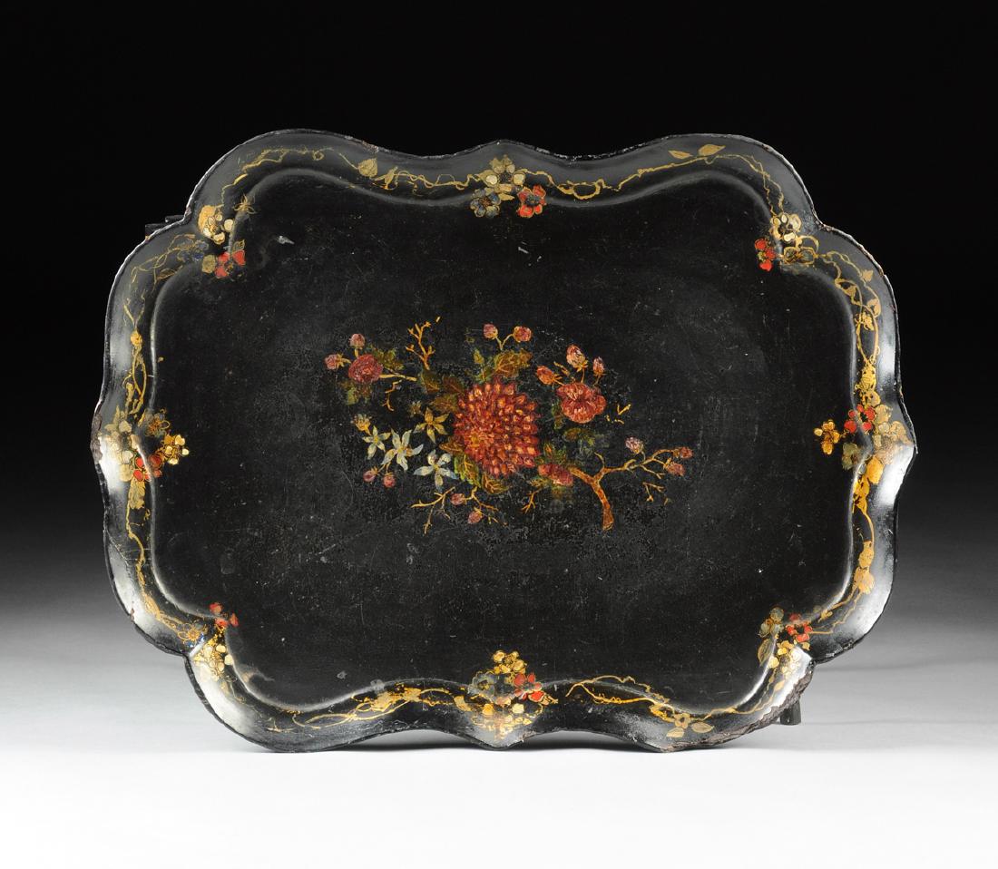 A VICTORIAN PARCEL GILT AND POLYCHROME PAINTED BLACK (1 of 9)