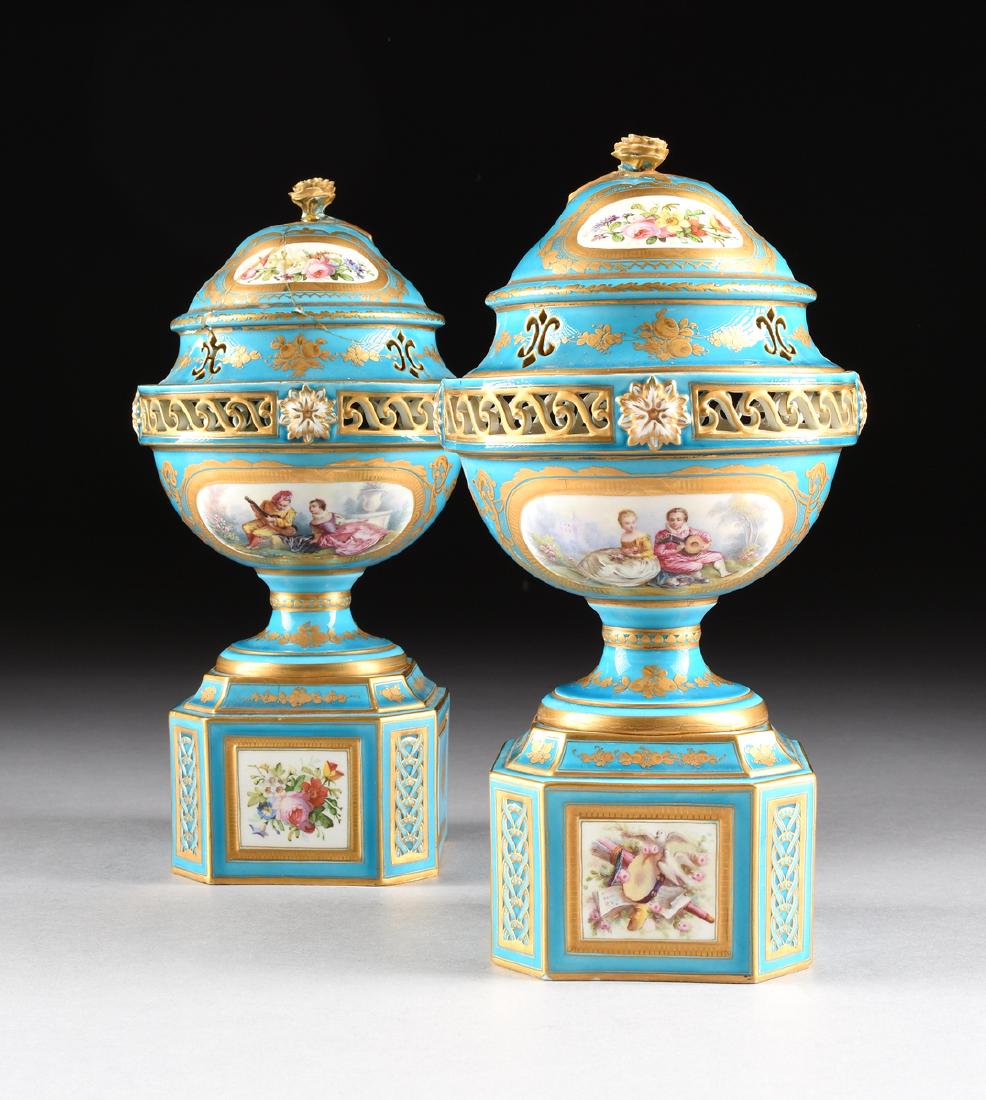 A PAIR OF SEVRES-STYLE BLEU CELESTE GROUND COVERED (1 of 10)