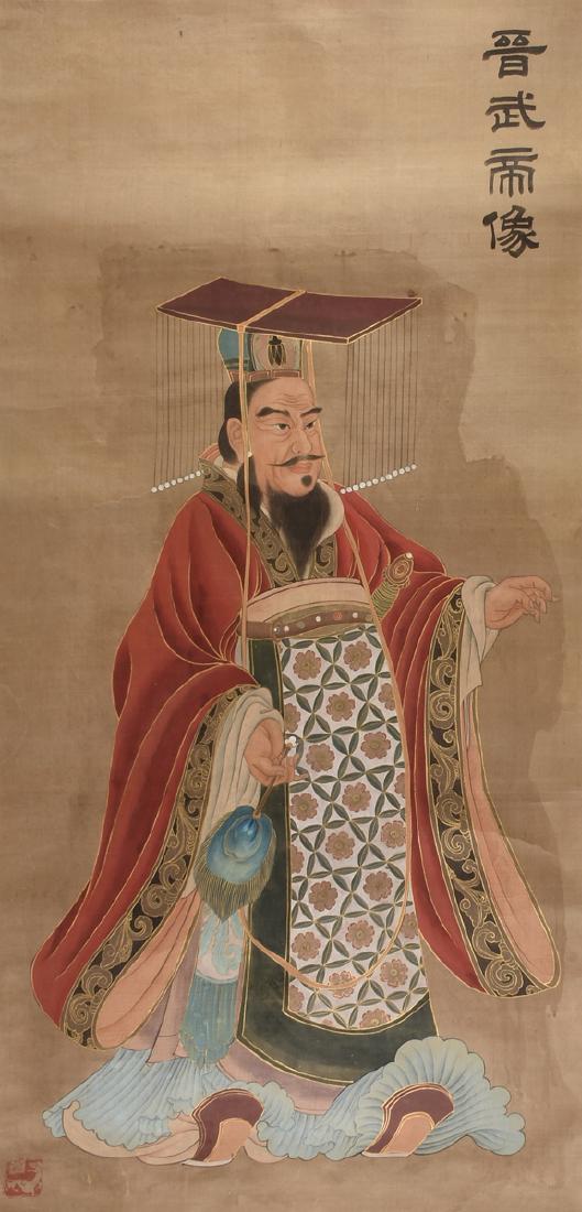 A CHINESE PAINTED SCROLL, "EMPEROR WU OF HAN," (1 of 10)