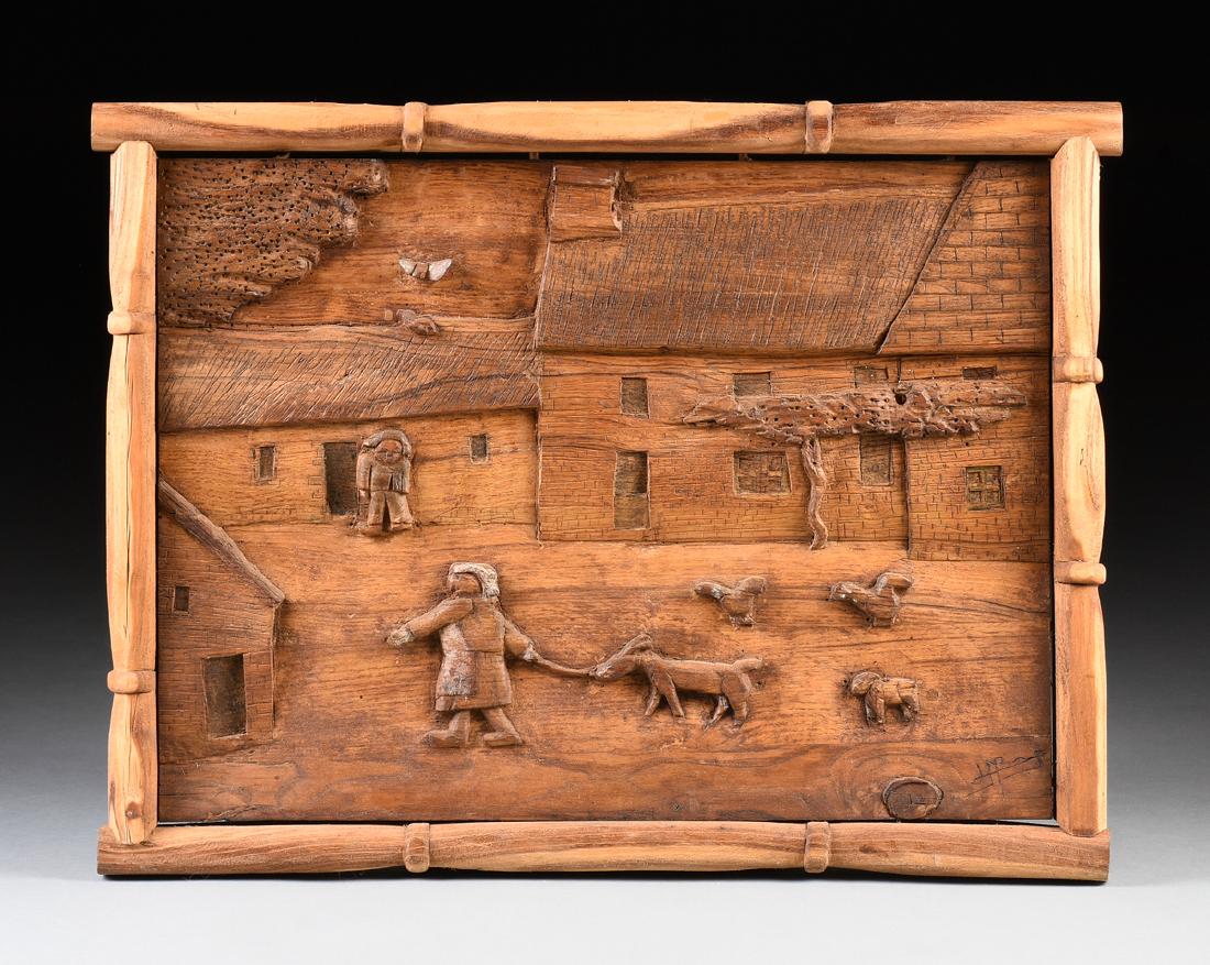 A FRENCH PRIMITIVE FOLK ART CARVED WOOD PANEL, 21ST (1 of 9)