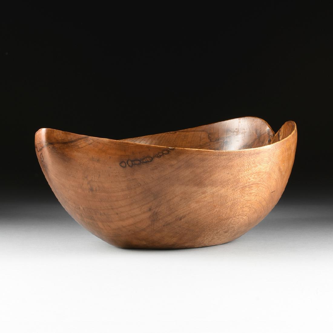 A LARGE TURNED MONKEYPOD WOOD LEAF FORM CENTERPIECE, (1 of 7)