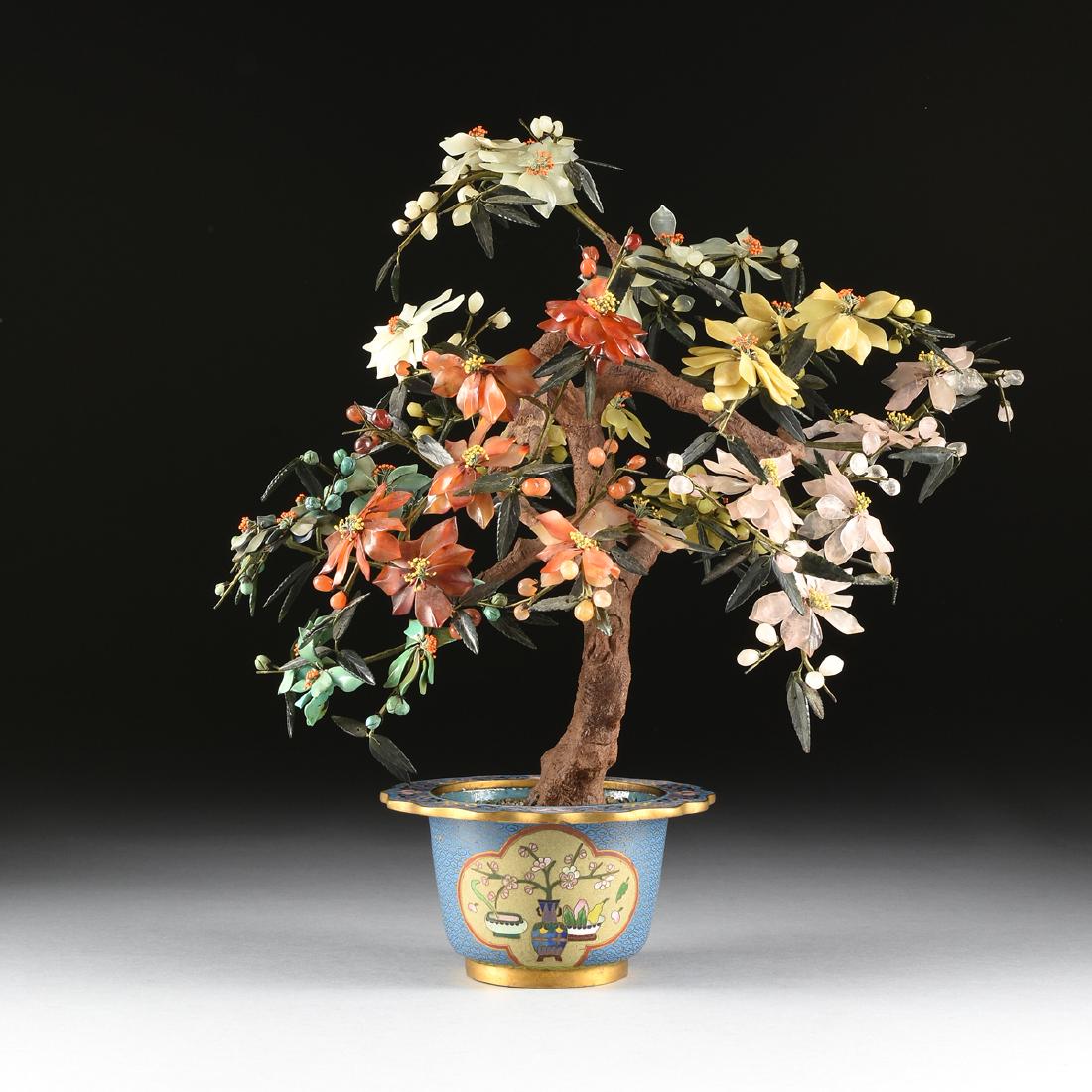 A CHINESE HARD STONE BOTANICAL STUDY IN A CLOISONNE (1 of 9)