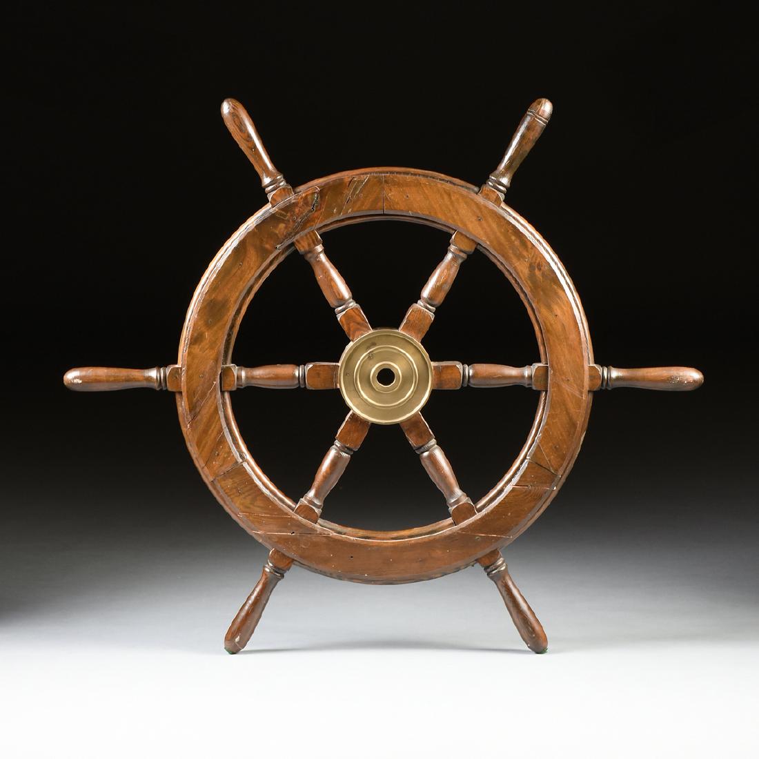 A CARVED PINE WOODEN SHIP'S WHEEL, 20TH CENTURY, (1 of 6)