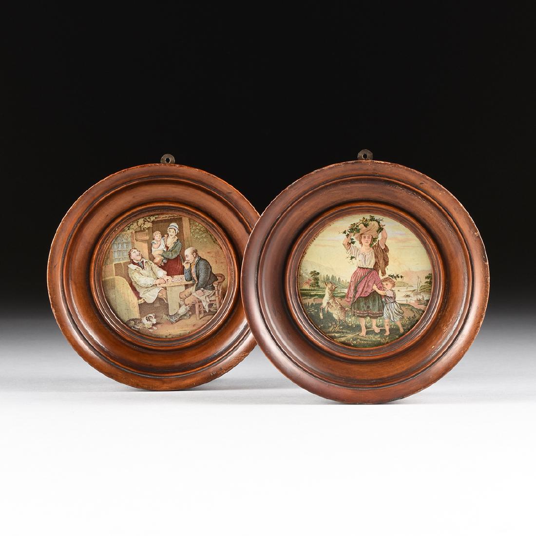 A GROUP OF TWO FRAMED VICTORIAN PRINTED CERAMIC PRATT (1 of 8)