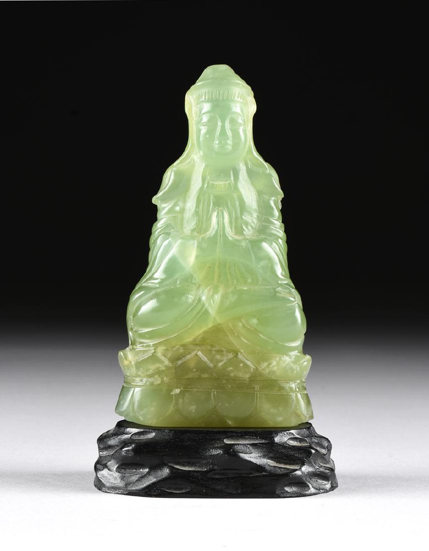A CHINESE CARVED TRANSLUCENT GREEN HARDSTONE FIGURE OF (1 of 8)