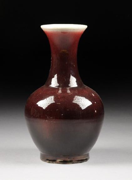 A LARGE ANTIQUE CHINESE FLAMBÉ GLAZED BOTTLE FORM VASE, (1 of 1)
