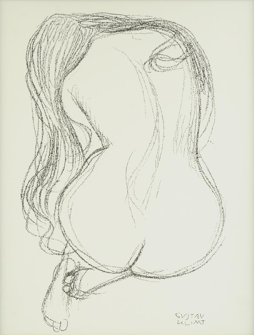 after GUSTAV KLIMT (Austrian 1862-1918) A PRINT, "Study: after GUSTAV KLIMT (Austrian 1862-1918) A PRINT, "Study of a Seated Nude," on paper, signed in the plate L/R. 33 1/2" x 29 1/2" Provenance: Estate of the Late James K. Schooler, Esq.