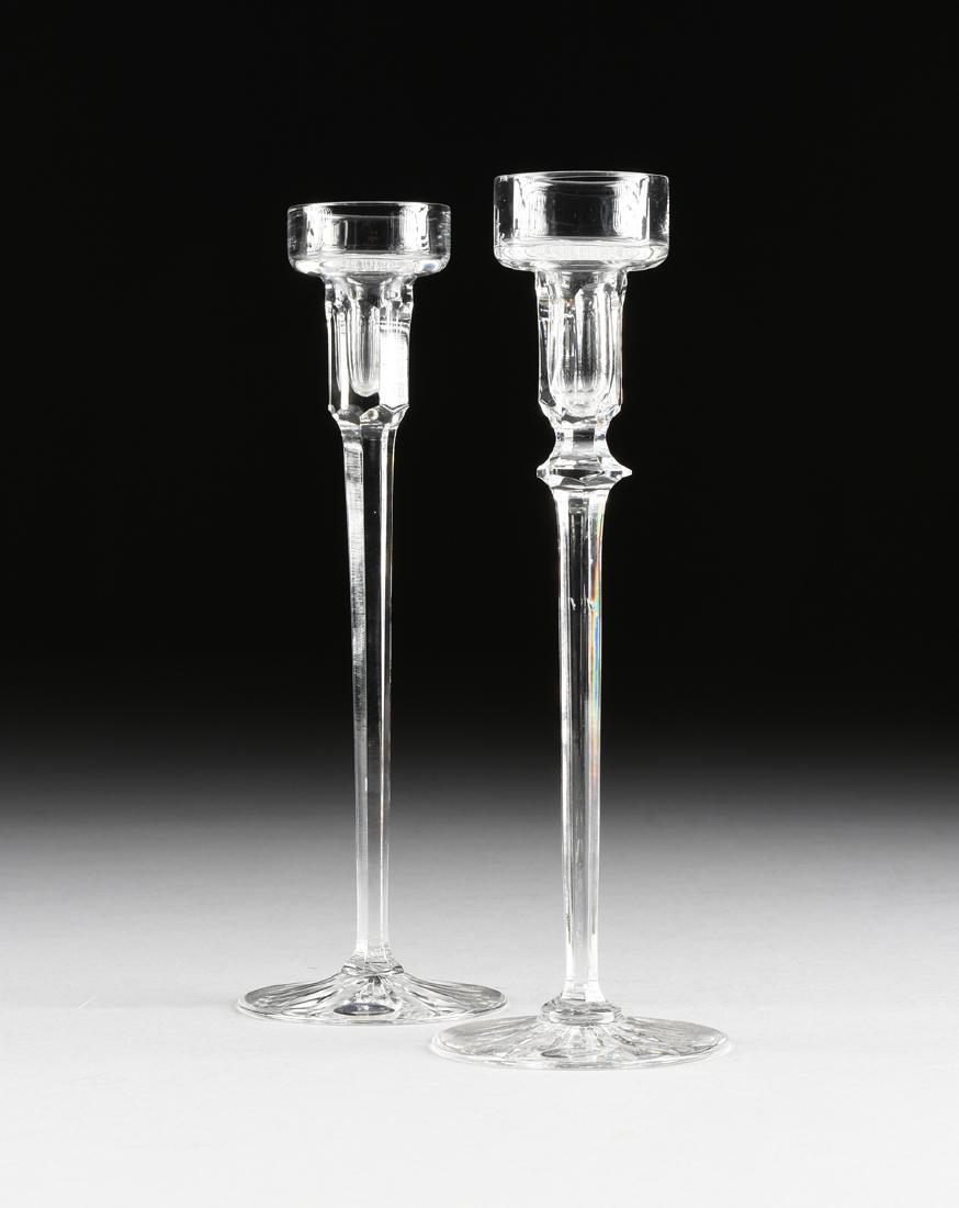 A PAIR OF ROGASKA CRYSTAL CANDLE HOLDERS, SLOVENIA,