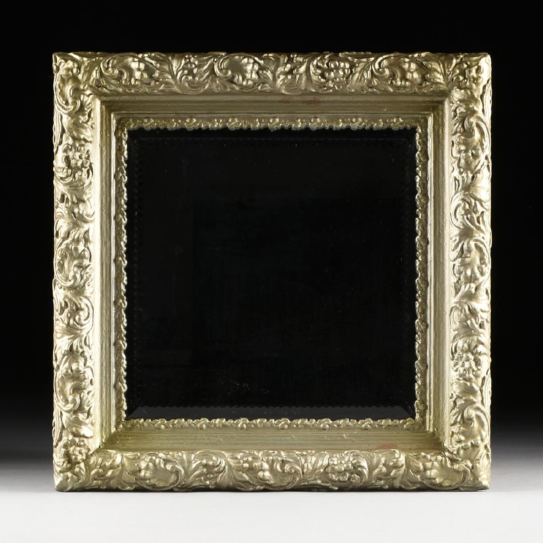 A LOUIS XVI STYLE SILVERED FRAME BEVELED MIRROR, (1 of 3)