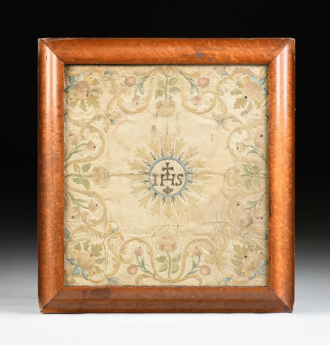 AN ANTIQUE NEEDLEWORK PANEL, FRAMED, (1 of 10)