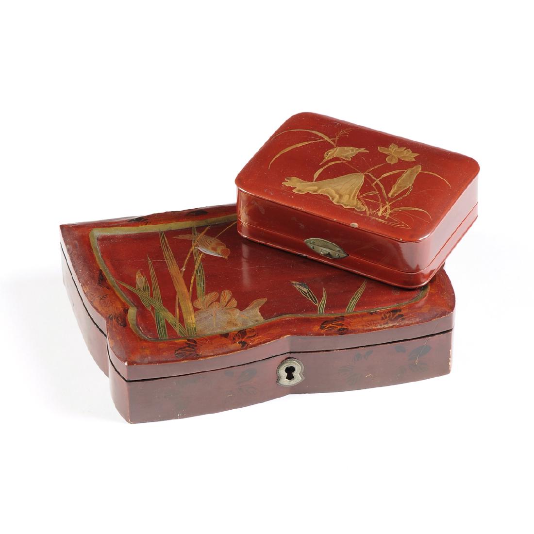 TWO VINTAGE JAPANESE PARCEL GILT RED LACQUERED WOOD (1 of 7)