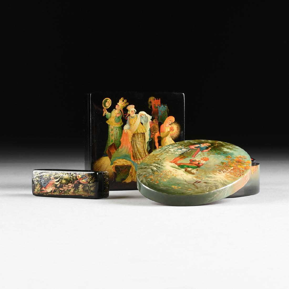 A GROUP OF THREE SOVIET ERA POLYCHROME ENAMEL DECORATED (1 of 11)