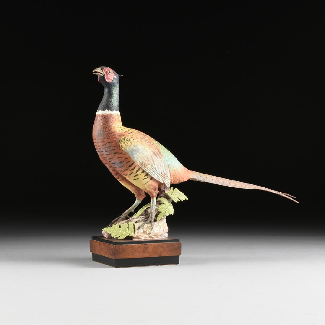 RONALD VAN RUYCKEVELT (British b. 1928) A POLYCHROME: RONALD VAN RUYCKEVELT (British b. 1928) A POLYCHROME ENAMEL DECORATED BISQUE BONE CHINA FIGURE "MALE RING-NECKED PHEASANT," FOR ROYAL WORCESTER, 1967, the realistically modeled and painted figure of a