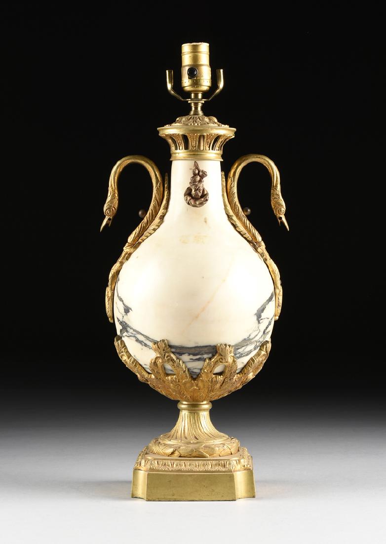 A LOUIS XVI STYLE GILT BRONZE MOUNTED GRAY VEINED WHITE (1 of 7)
