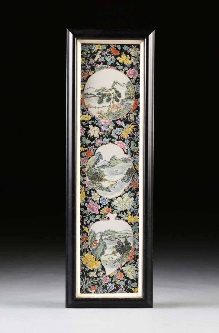 A CHINESE FAMILLE NOIRE RECTANGULAR PORCELAIN PLAQUE (1 of 5)