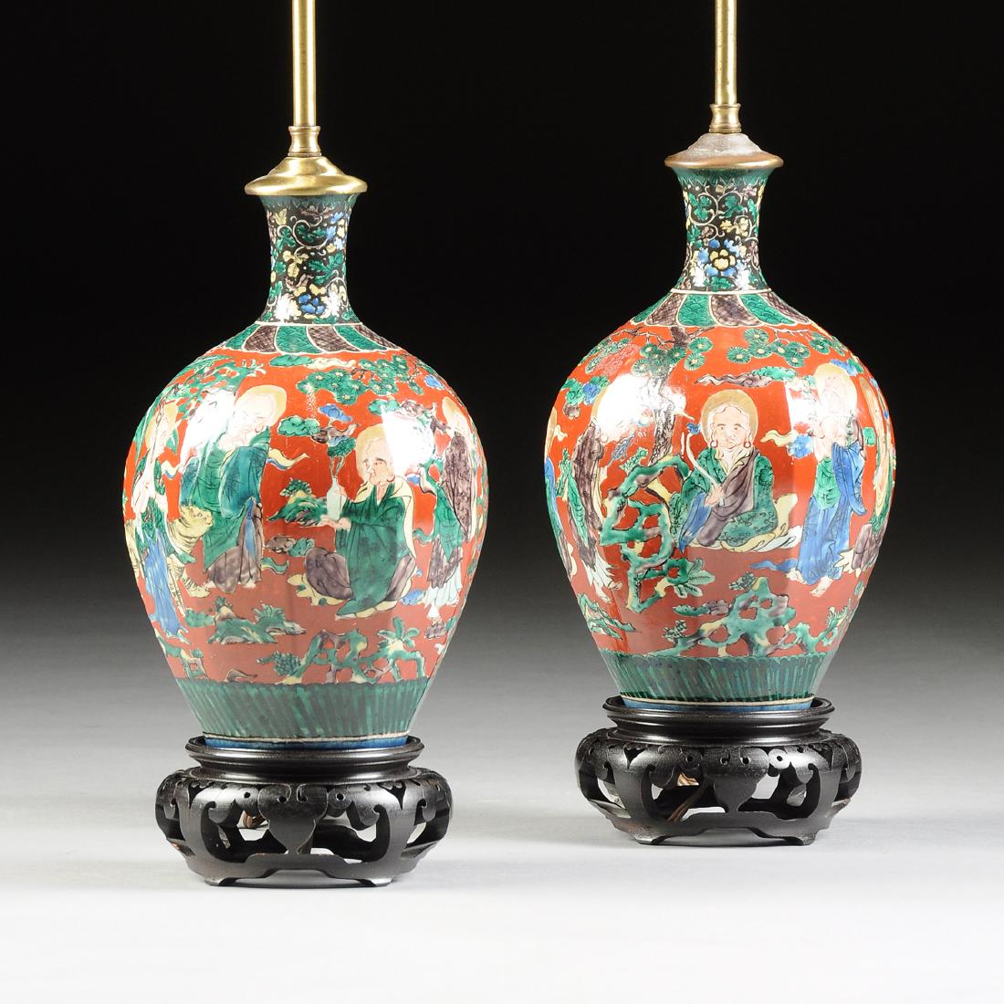 A PAIR OF JAPANESE POLYCHROME AND IRON RED GROUND (1 of 9)