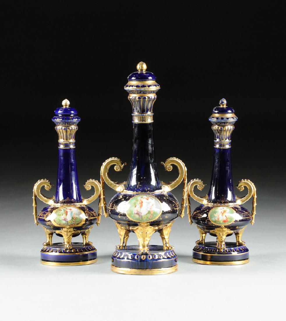 A THREE PIECE HUTSCHENREUTHER PORCELAIN GARNITURE, (1 of 7)