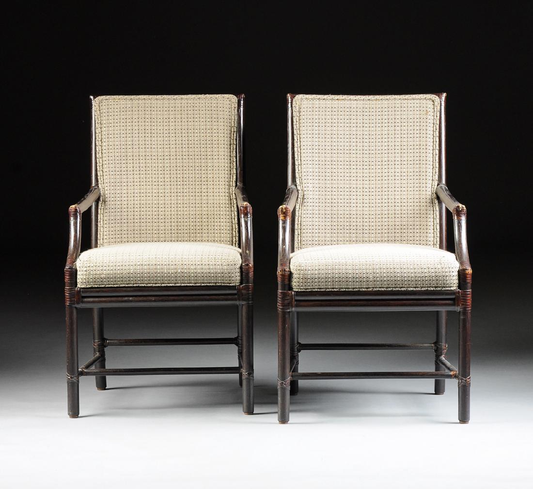 A SET OF FOUR MCGUIRE BLACK PAINTED AND UPHOLSTERED (1 of 8)