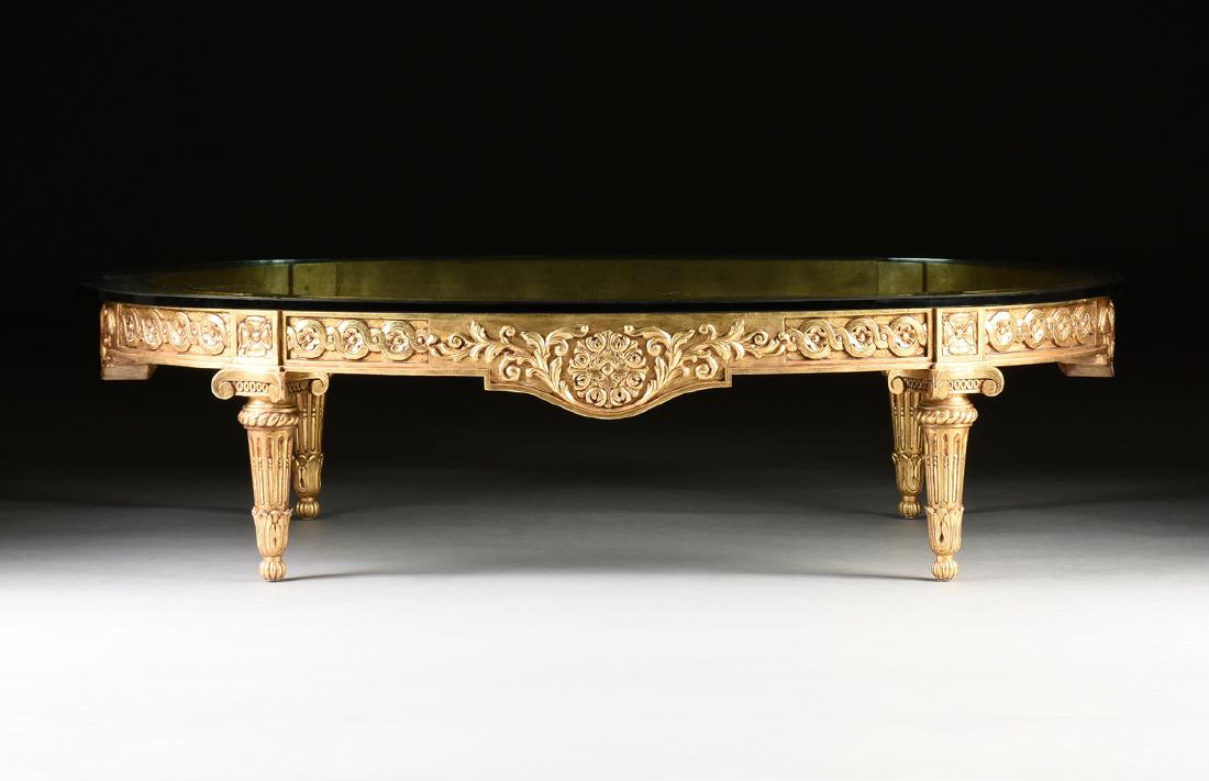 A LOUIS XVI STYLE GILTWOOD GLASS TOP COFFEE TABLE, (1 of 6)