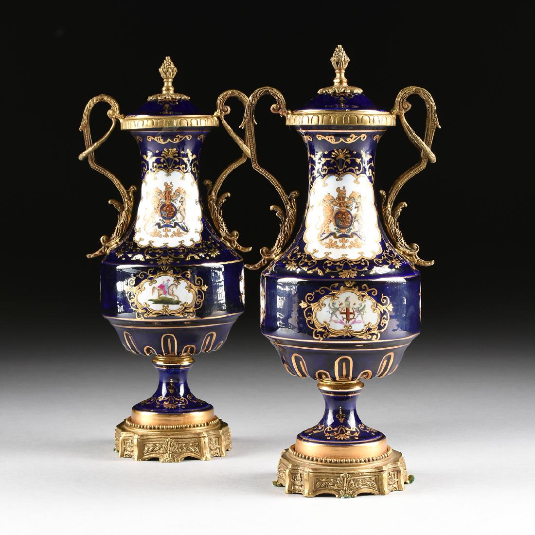 A PAIR OF SÈVRES STYLE BRONZE MOUNTED PARCEL GILT (1 of 11)